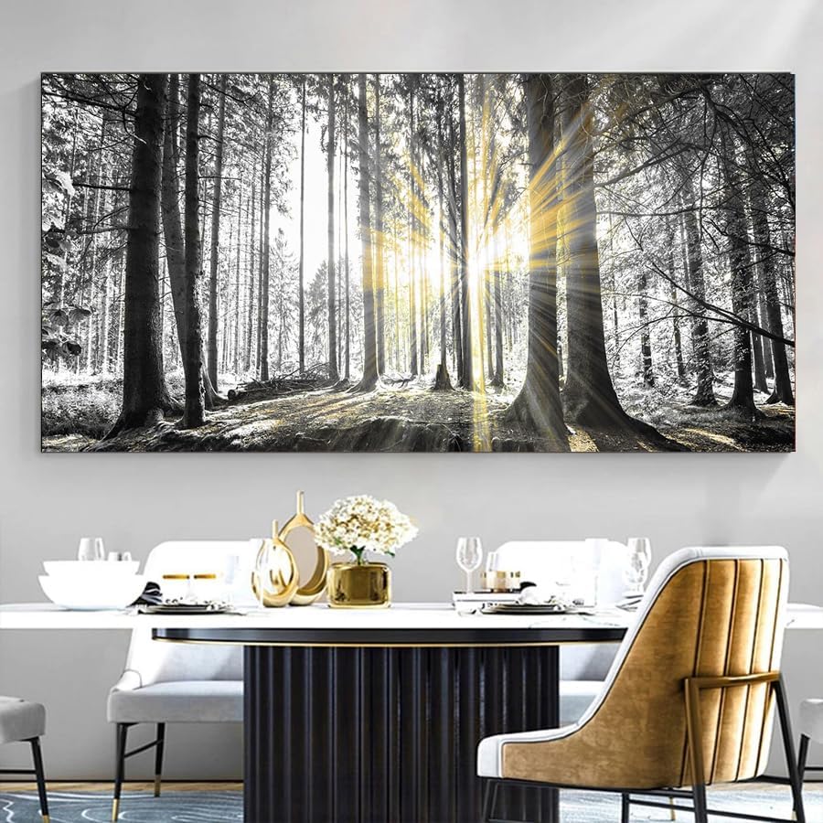 Yxbhhym-Black and White Forest Wall Art Prints Sunset Landscape Canvas Picture for Living Room Wall Art Trees Artwork for Wall Nature Scenery Poster Painting Bedroom Wall Decor Home Office Wall Décor