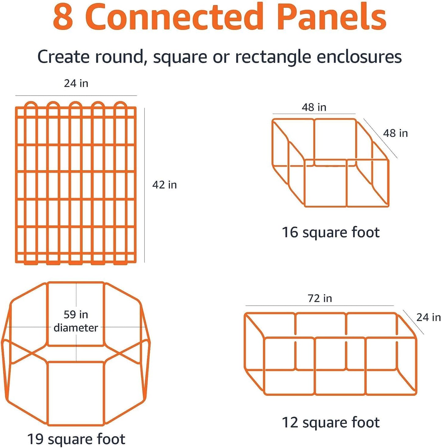 Amazon Basics Foldable Octagonal Metal Exercise Dog Playpen - Indoor/Outdoor, No Door, Large (8 Panels, 24 x 42), Easy to assemble, store, and customize, 42" - Large, Black