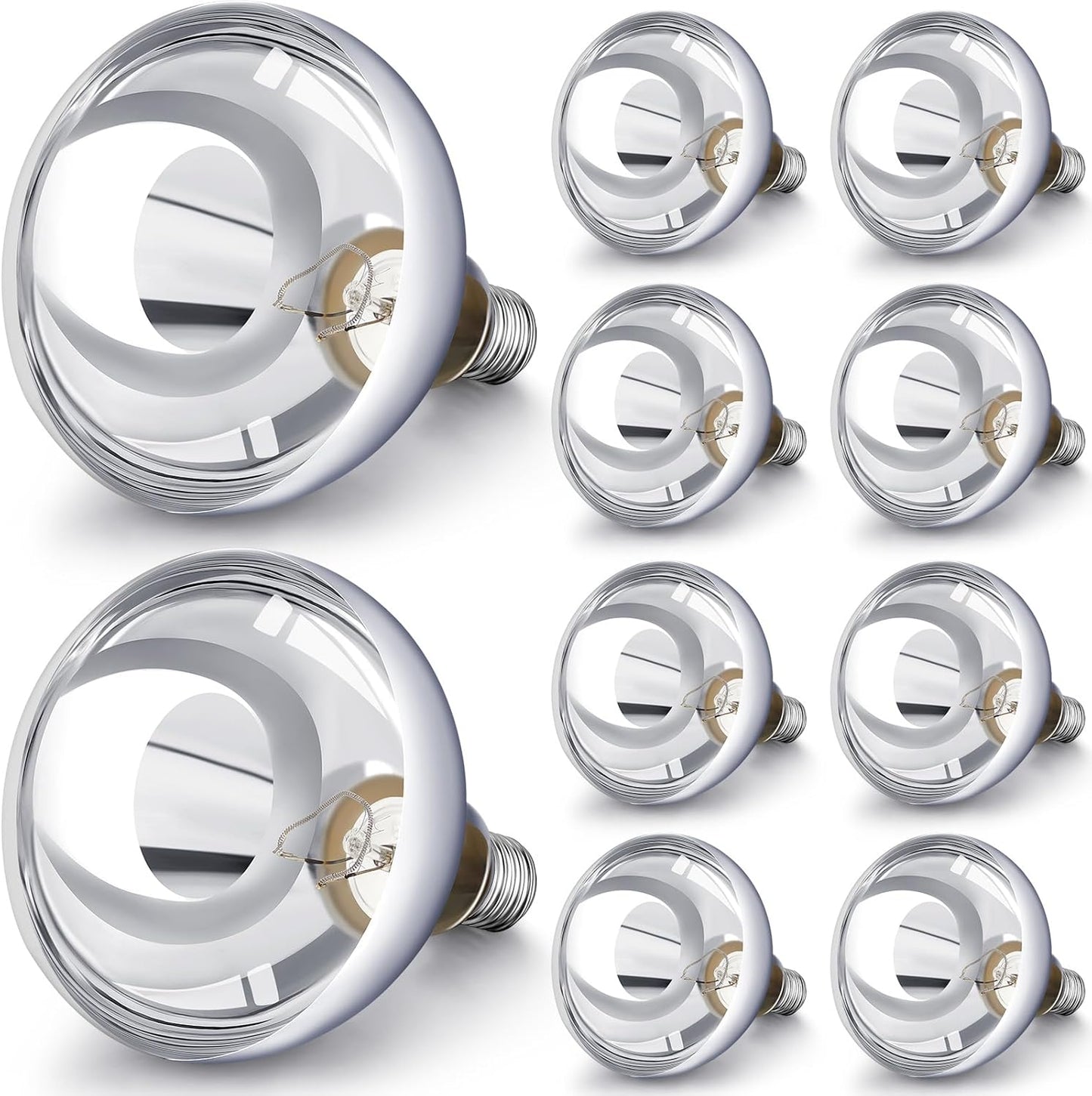 VIHOSE 10 Pack 250 Watt Heat Lamp 120v R40 Heat Lamp Bulbs Glass Incandescent Light Bulbs Incandescent Heating Lightbulbs for Reptiles Chicks Food Puppies Bathroom, Use E26 Base (Silver)