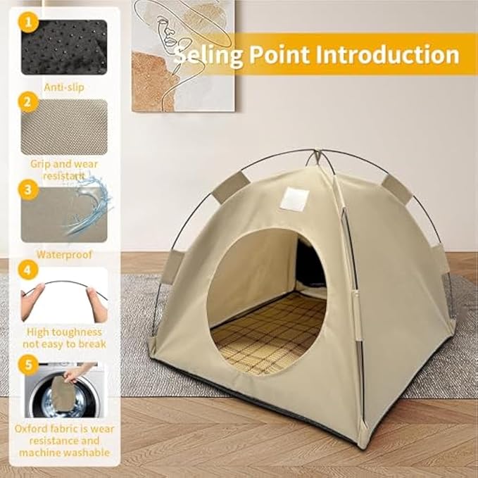 BreezyDen Pop-Up Pet Tent – Portable Indoor/Outdoor Cat Tent, Waterproof Pet Hideaway for Cats & Small Dogs with Mesh Window, Anti-Slip Base & Washable Design (Dark Gray, S (4 catties Kitten))