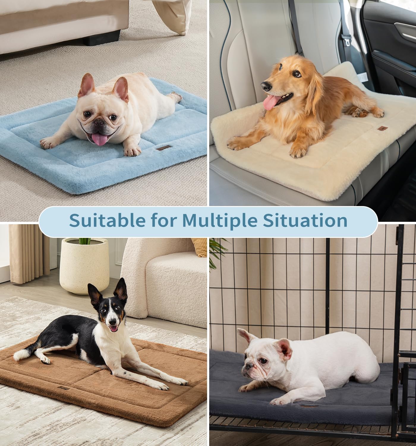 Made4Pets Dog Crate Pad Bed for Extra Large Dogs, Washable & Reversible, Anti-Slip Kennel Mat for Cozy Sleeping, Soft Fluffy Dog Bed for Indoor & Outdoor Use, 48"x30", Blue