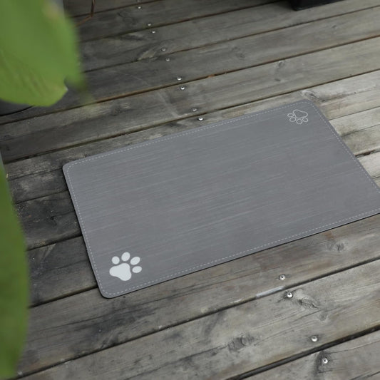 Le courant Cat & Dog Feeding Mat for Bowl-Pet Eating mat,Absorbent Non-Slip,Quick Dry Dog Water Bowl Dispenser Mat,Backing Pet Placemat for Messy Drinkers,Grey.Dog Paw-11.8x19.7 in