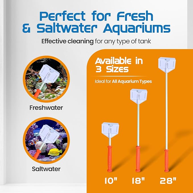 FL!PPER Flipper Platinum Aquarium Algae Scraper | Glass & Acrylic Tank Cleaner with Serrated Blade for Efficient Aquarium Maintenance (10” Rigid Shaft)