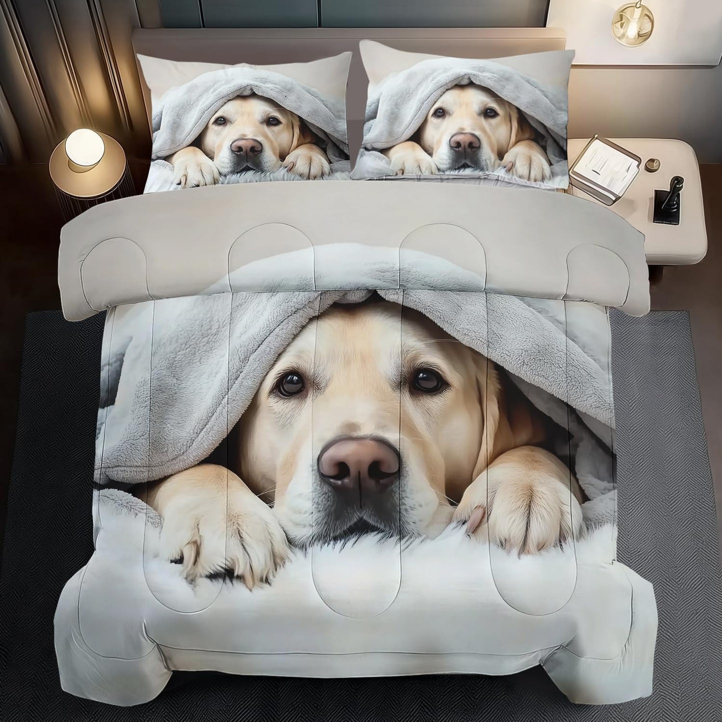 Grey Dog Comforter Set Queen Size Boy,Kawaii Pet Dog Animal Print Bedding Set for Girl,Cute Pet Puppy Print Comforter Quilt for Boys,Kawaii Animal Puppy Dog Pals Bedding Bedroom Bed Decor