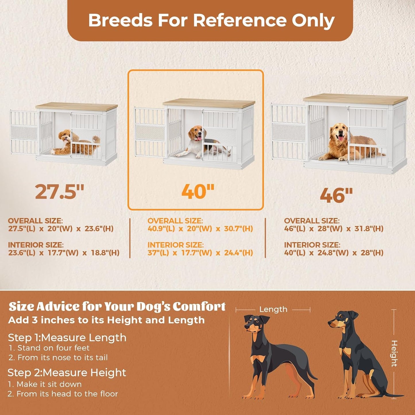 VOPEAK 40" Dog Crate Furniture, Chew Resistant Large Dog Crate for Medium Large Dogs, Heavy Duty Dog Crates Dog Kennel Cage Indoor with Double Doors, Wooden End Table for Bedroom Living Room