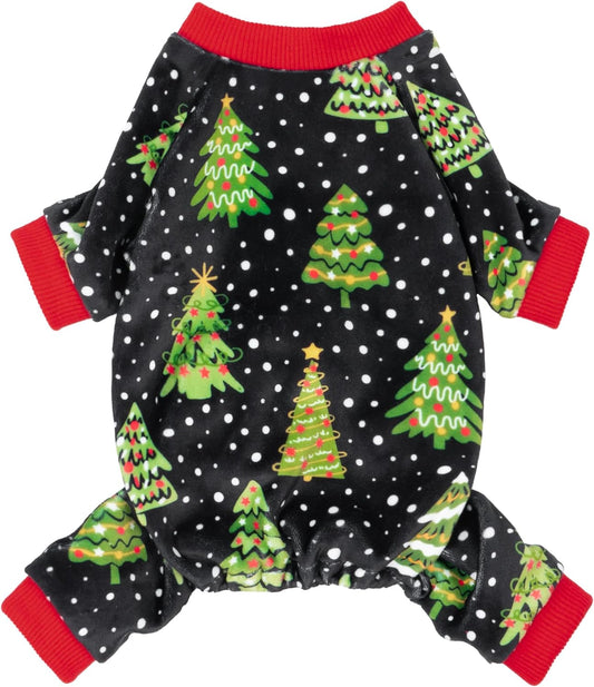 Fitwarm Christmas Tree Dog Pajamas, Christmas Clothes for Small Dogs Boy Girl, Holiday Pet Outfit, Black, Red, Green, Yellow, Medium