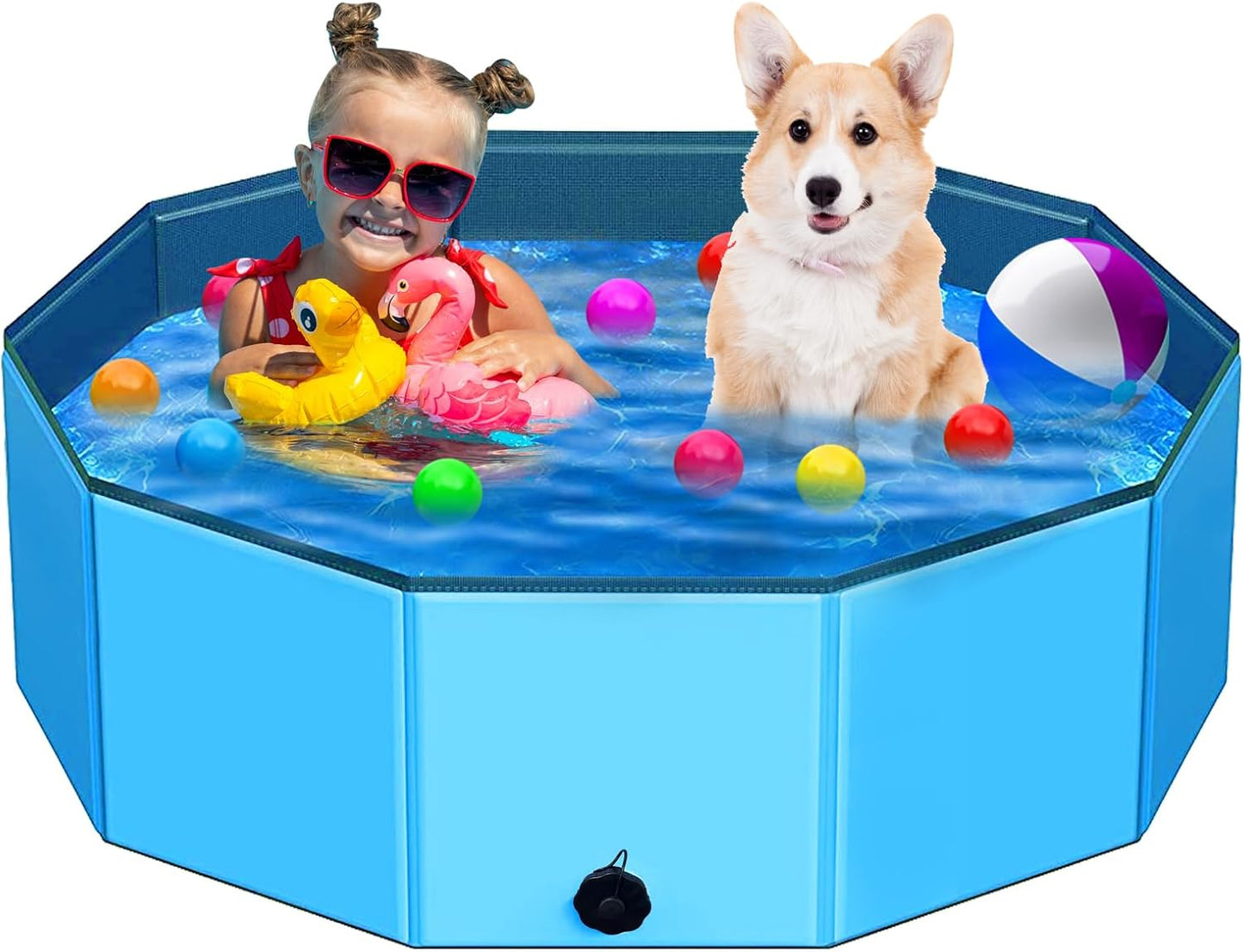 Foldable Dog Pool - 48" x 12" Anti-Slip Portable Dog Swimming Pool, Hard Plastic Collapsible Kiddie Pool for Outdoor and Indoor for Pets Dogs Cats and Kids