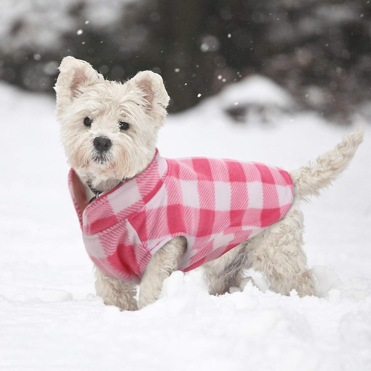 Kuoser Dog Fleece Vest,Warm Plaid Dog Sweater with Leash Hole,Soft Turtleneck Winter Pet Jacket Dogs Coat Pullover Clothes for Small Medium Dogs Cats,Spring Fall Cold Weather Christmas Outfit,Pink S