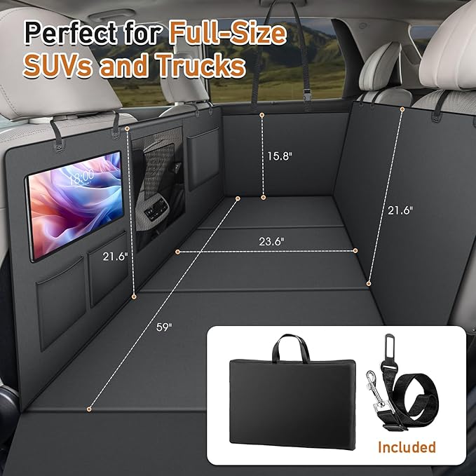 Dog Cover for Car Backseat with Crossbar Design, Hard Bottom Car Seat Cover for Dogs with Back seat Extender, Waterproof Dog Hammock for Full-Size SUV, and Truck