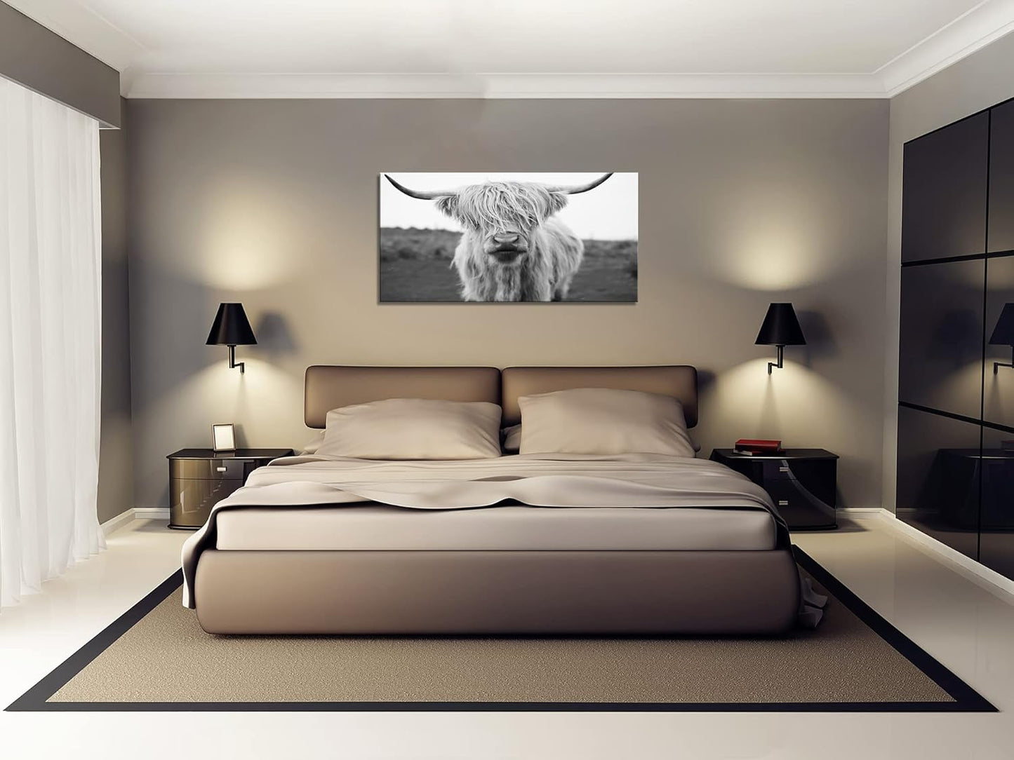 XXMWallArt FC3650 Highland Cow Canvas Art - Black and White Animal Wall Art for Living Room, Bedroom, Office Decor