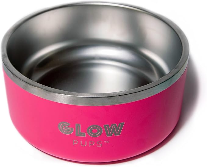 Bright Pink Dog Bowl for Small Dogs, 32 oz Non Slip Stainless Steel Pet Bowl, Vacuum Insulated Pet Bowl That Keeps Water Cool (32 oz, Bright Pink)