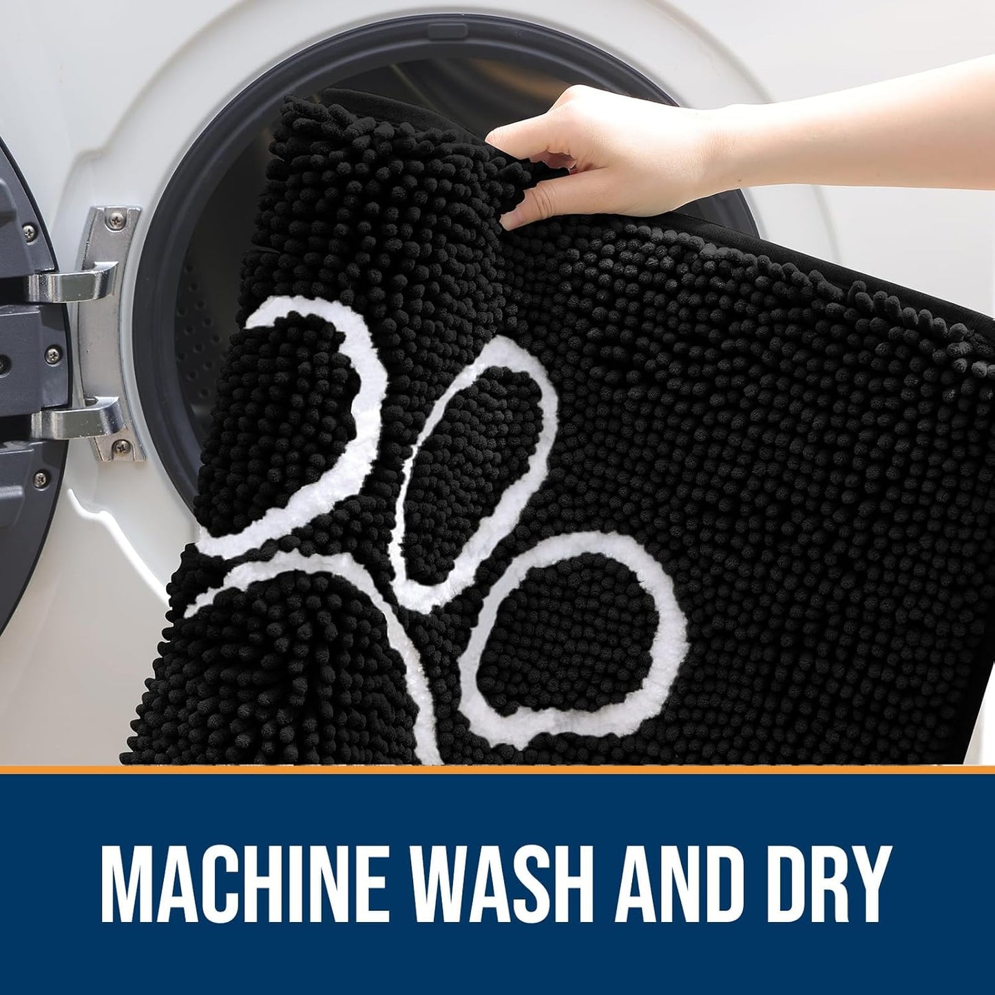 OLANLY Door Mat for Muddy Dog Paws 47x24, Ultra Absorbent Chenille Mud Doormat with Paw Print Design, Non-Slip Washable Doormat for Indoor Entryway, Quick-Dry Pet Bed Mats for Dirty Dogs, Black