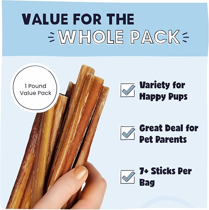 Pawstruck All-Natural 12" Bully Sticks for Dogs - Long Lasting, Rawhide-Free, Low Odor & Grain-Free Dental Chew Treat - Healthy Single Ingredient, 100% Real Beef - 1 lb Bag