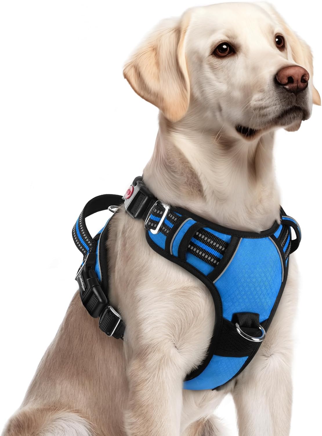 rabbitgoo Dog Harness for Large Dogs, No Pull Pet Vest with 3 Buckles, Adjustable Soft Padded Pet Harness with Easy Control Handle and Reflective Strips, Blue, L