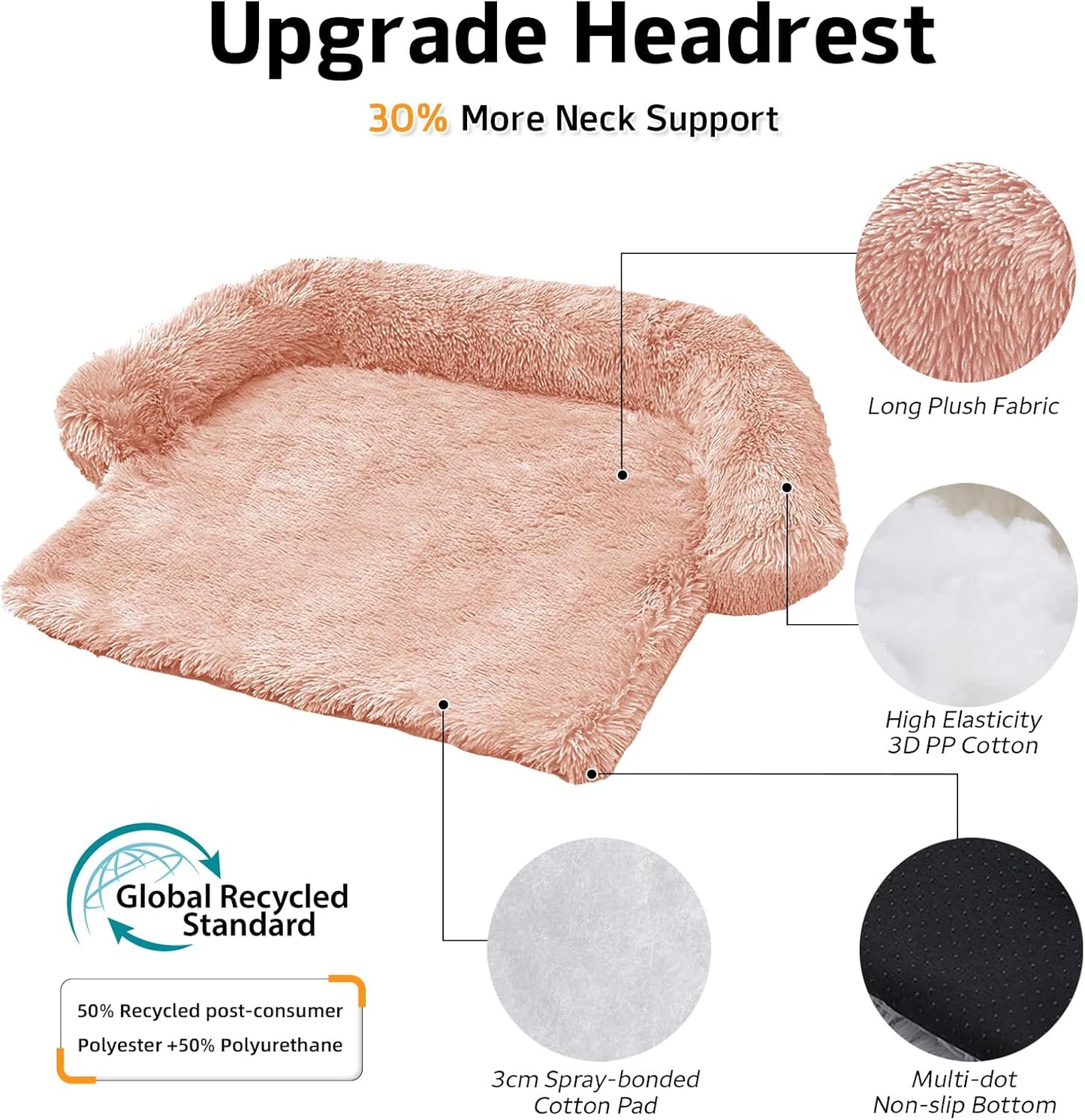 GGIB Calming Dog Bed Fluffy Plush Dog Mat for Furniture Protector with Removable Washable Cover for Large Medium Small Dogs and Cats (Medium, Pink)