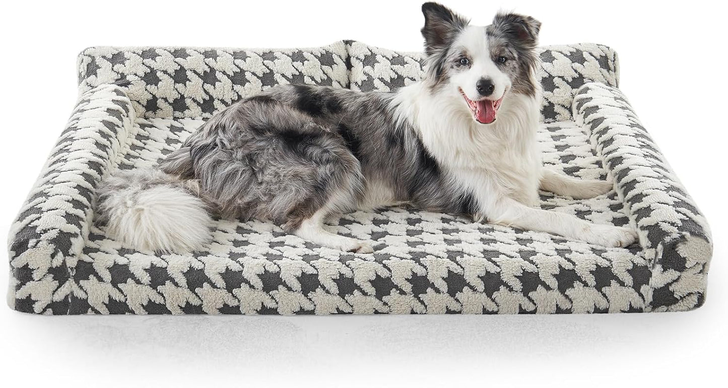 FURTIME Orthopedic Dog Beds Large Sized Dog, XL Washable Memory Foam Pet Couch Bed with Removable Washable Cover, Non-Slip Bottom with Bolster Sides, Grey