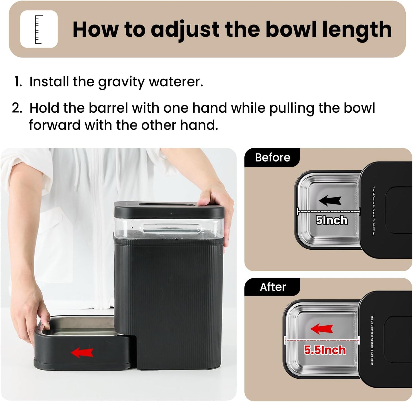 Gardner Pet Automatic Dog Water Dispenser Gravity Waterer with Stainless Steel Bowl Water Dispenser 6.5L Large Capacity Water Feeder for Dogs Cats Pets, BPA-Free Noise-Free (Light Brown, 6.5L)