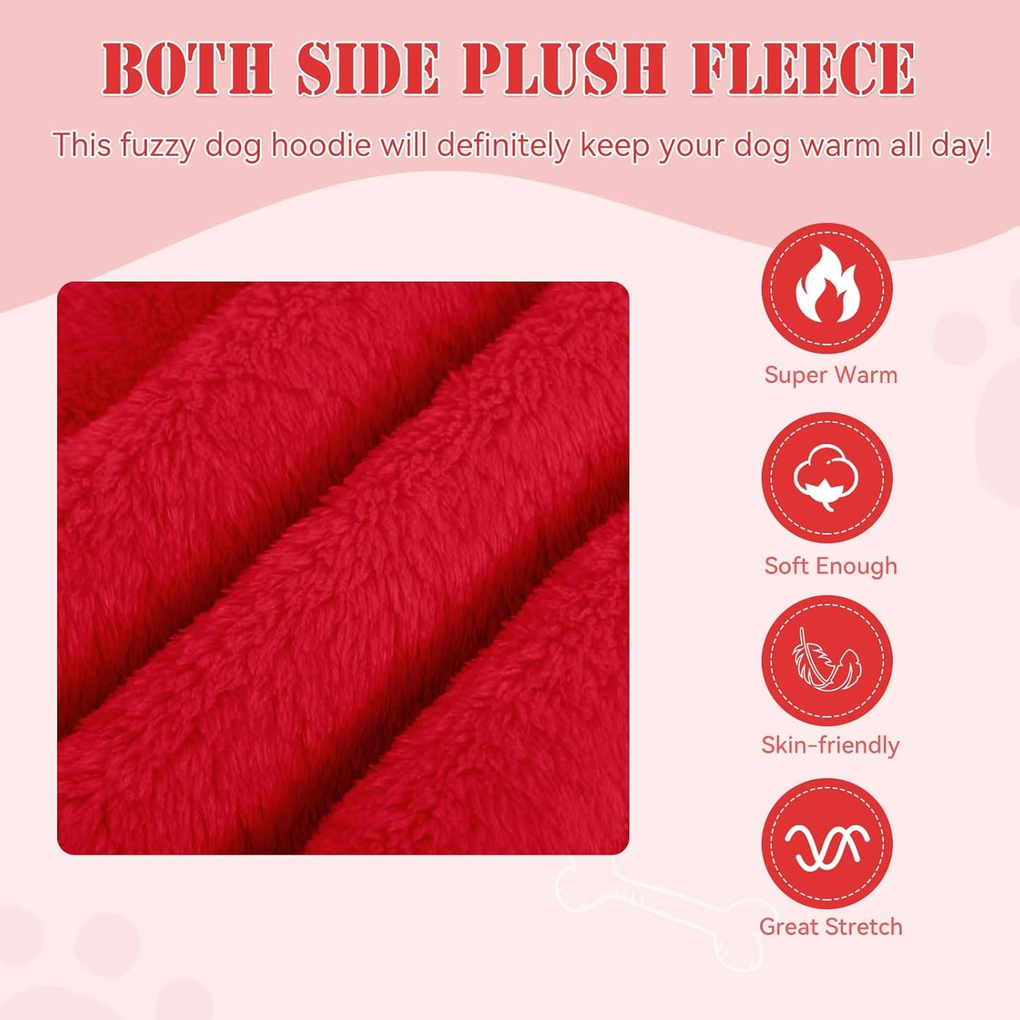 Fuzzy Dog Sweaters for Large Dogs Pet Hoodie Clothes Warm Soft Pet Coats Hooded Sweatshirt Dog Sweaters for Extra Large Dogs(Red-XXL)