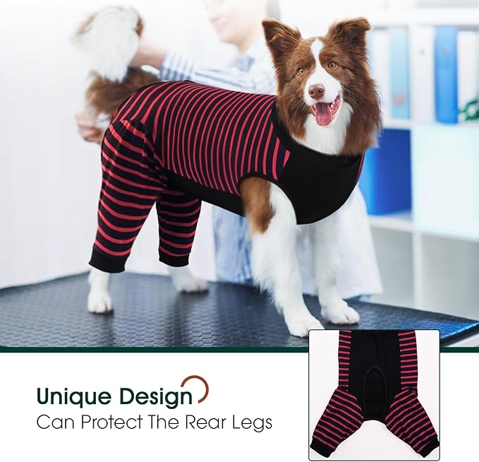 Kuoser Dog Recovery Suit, Anti Licking Dogs Rear Leg Sleeve, Abdominal Dog Surgical Suit with Pants Cover Protect Wounds, Dogs Elbow Protector Soft Pet Surgery Onesie Cone Alternative, Red XL