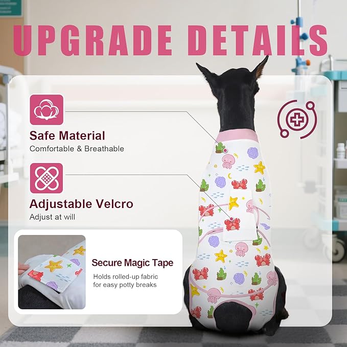 Recovery Suit for Dogs After Surgery, Professional Dog Surgical Suit for Female Spay, Male Neuter, E-Collar & Cone Alternative Dog Onesie for Abdominal Wounds Skin Disease, Jellyfish, XXL
