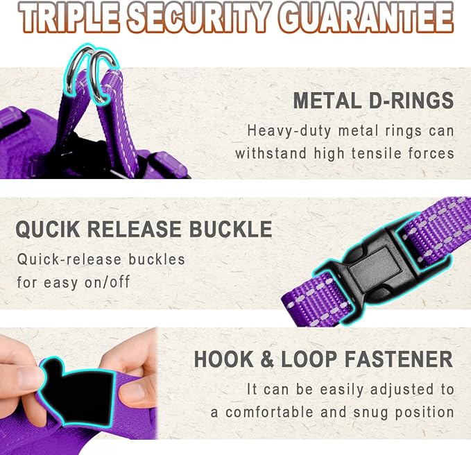 Dog Harness Step in Dog Vest Harness, Reflective Adjustable Puppy No Pull Harness Breathable Soft for Small and Medium Dogs Cats, Purple, S
