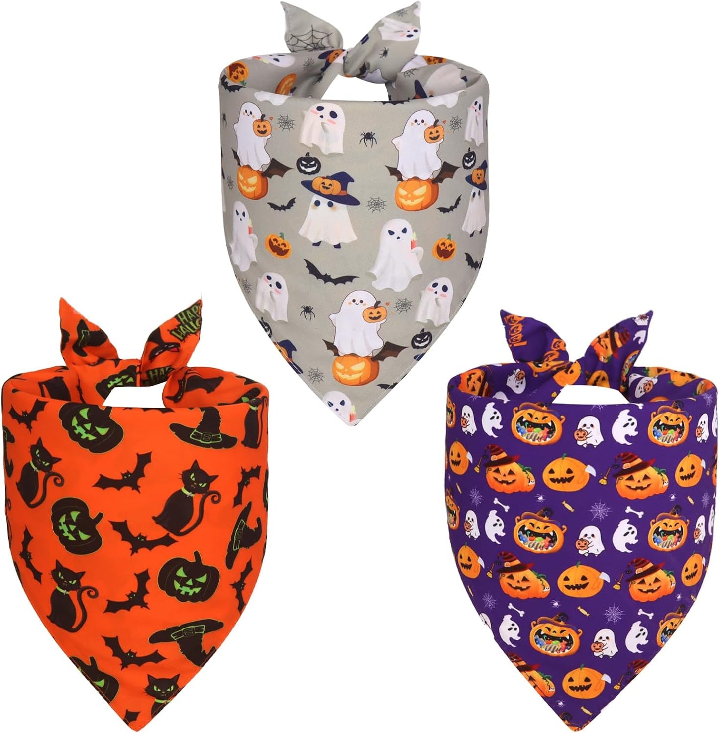 Halloween Dog Bandanas Small 3PCS, 6 Pattern Fall Scarf for Boy and Girl, Triangle Reversible Bibs Breed for Puppy Pets