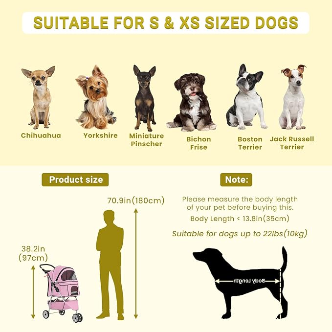 3-Wheels Pet Strolling Cart for Small Medium Dogs and Cats with Storage Basket,Holder, Foldable Pet Stroller with Waterproof Cover, Breathable Mesh for All-Season, Pink