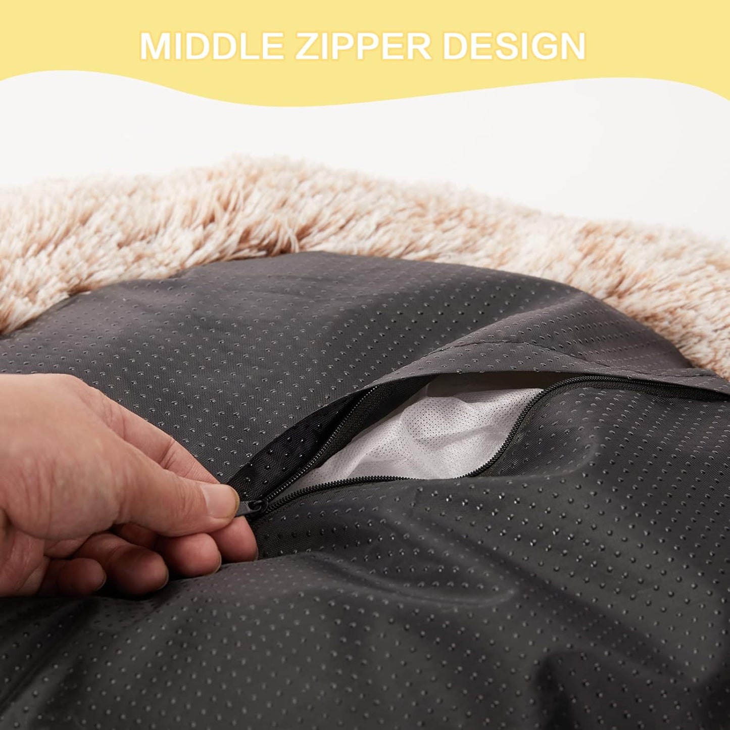 Bedfolks Calming Donut Dog Bed, 36 Inches Round Fluffy for Large Dogs, Anti-Anxiety Plush, Machine Washable (Brown, Large)