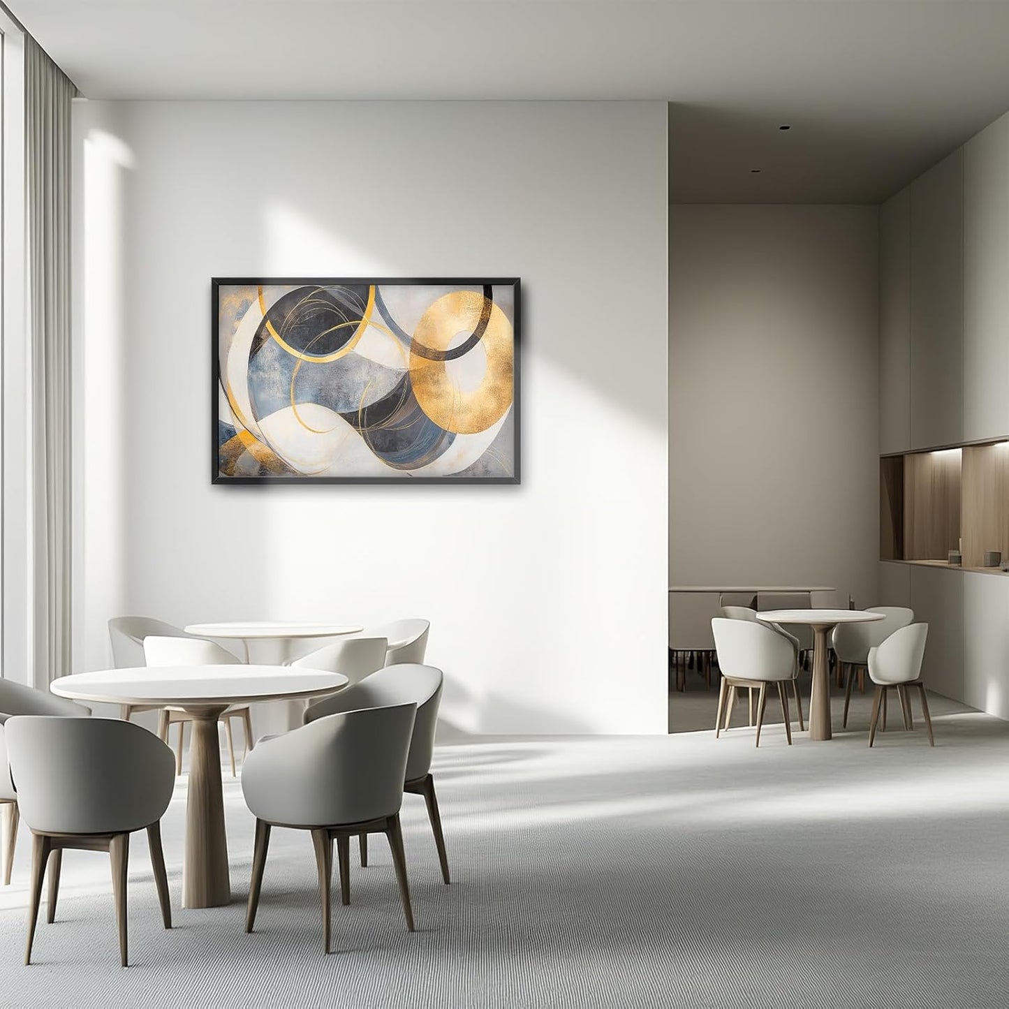 Large Abstract Wall Art for Living Room, Oversized Abstract Circle Wall Decor, Black and Golden Abstract Canvas Painting Modern Artwork Home Decoration for Living Room Bedroom Office Framed 36"x24"