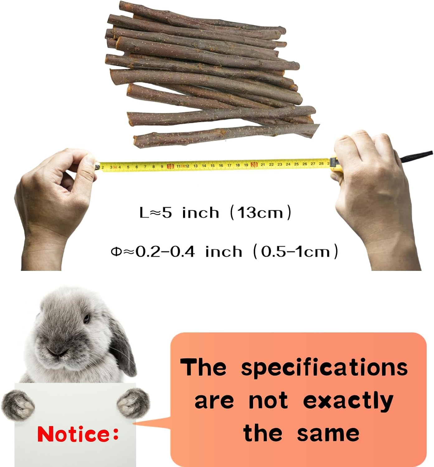 Natural Apple Wood Chew Sticks for Rabbits, Hamsters, Chinchillas, Guinea Pigs - Small Animal Dental Toys for Teeth Grinding & Boredom Relief, Safe Untreated Chew Treats, 350g (12.3oz)
