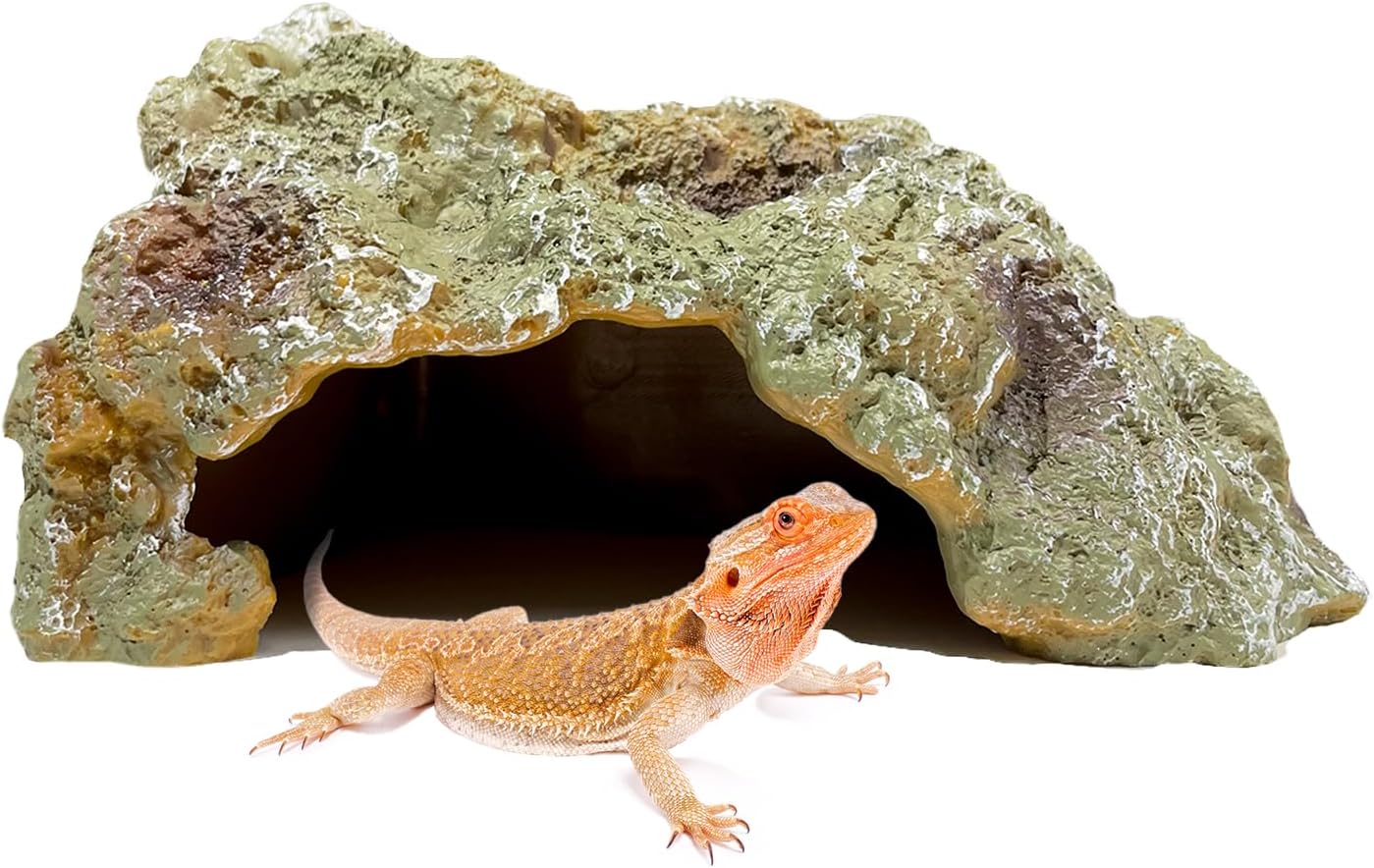 Reptile Hide Cave,Resin Rock for Reptile and Amphibians,Terrarium & Aquarium Habitat Hideout for Bearded Dragons,Lizards,Snakes,Turtles,Geckos,Ball Pythons (Brown, Medium)