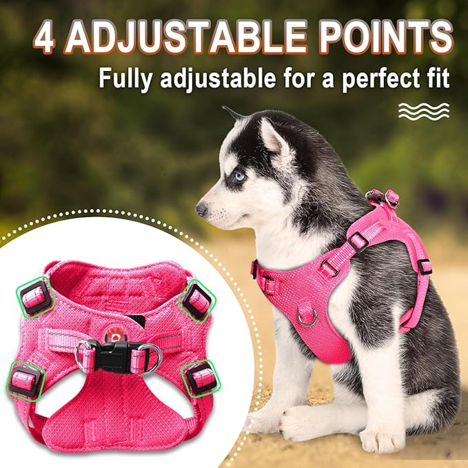 Dog Harness Step in Dog Vest Harness, Reflective Adjustable Puppy No Pull Harness Breathable Soft for Small and Medium Dogs Cats, Pink, XXS