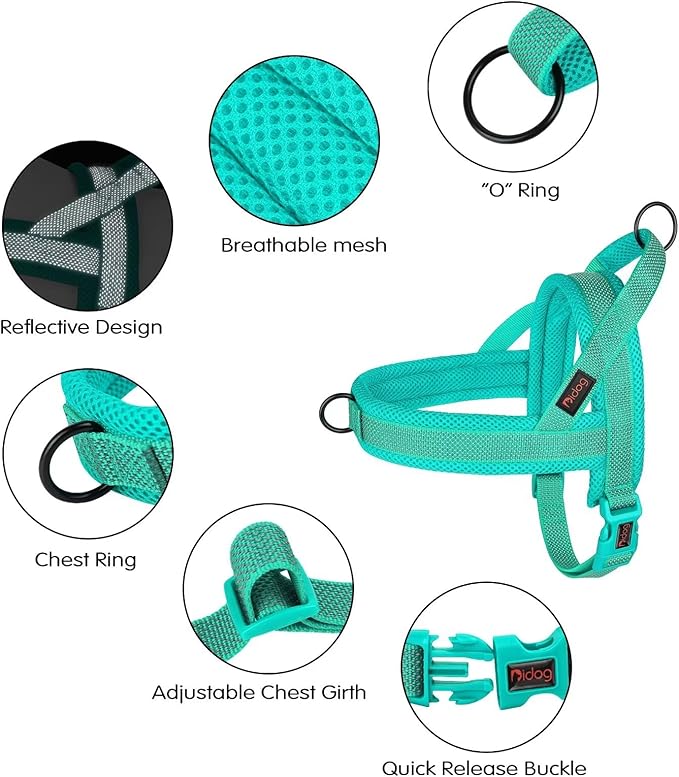 Didog No Pull Dog Harness with Breathable Mesh Padded, Full Reflective & Quick Fit Adjustable Vest Harness, Easy for Training Walking for Small & Medium and Large Dogs (Green, S:Chest 18-22")