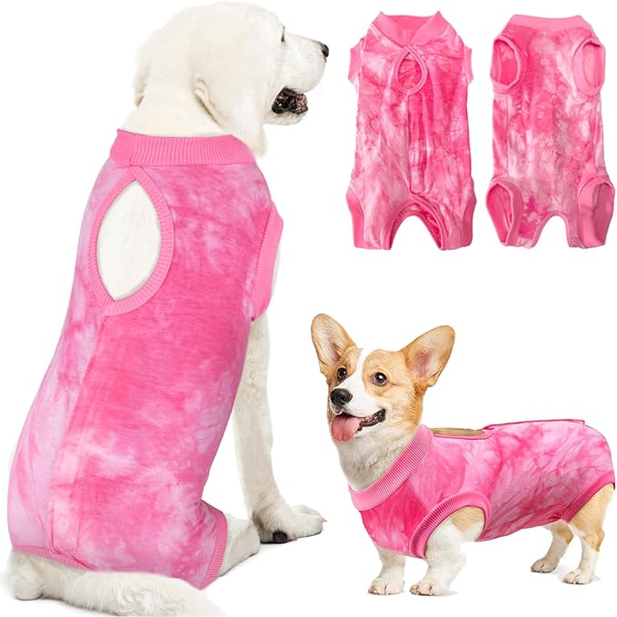 Lukovee Recovery Suit for Dogs, Onesie Surgery Recovery Suit for Female Male Dogs, Abdominal Wounds Cone E-Collar Alternative Prevent Licking Spay Recovery Suit (Pink,Large)