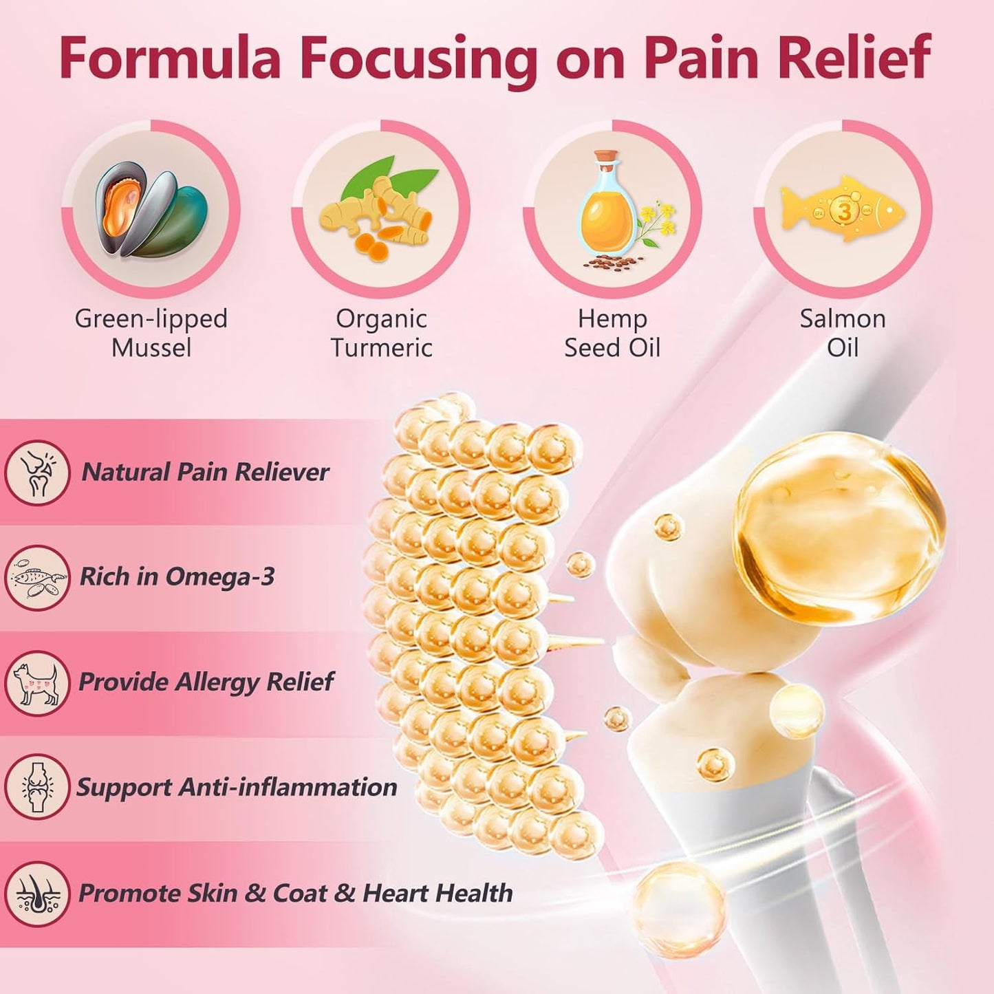 Glucosamine for Dogs, Joint Supplement for Dogs, Chondroitin, MSM, Hemp, Turmeric, Omega 3 for Pain Relief & Skin Health, Dog Hip and Joint Supplement with Calcium Support Bones Health, 120 Chews