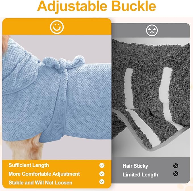 Medium to Large Size Dog Bathrobe, Quick Drying Super Absorbent Used for After Bathing, Warm Dog Towels, Adjustable Hoodies and Belts for Pet Dogs Bath Clothes Products(Blue Jacquard, 5XL)