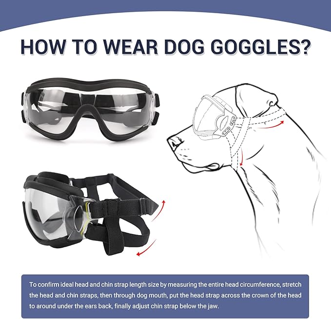 Pack of 2 Dog Goggles Dog Sunglasses for Medium to Large Breed Anti-UV Eye Protection with Adjustable Straps- Silver & Transparent