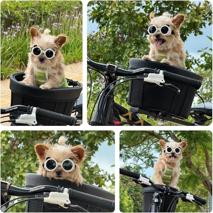 Dog Goggles for Small Breed UV/Wind/Dust Protection Puppy Sunglasses with Adjustable Strap - White