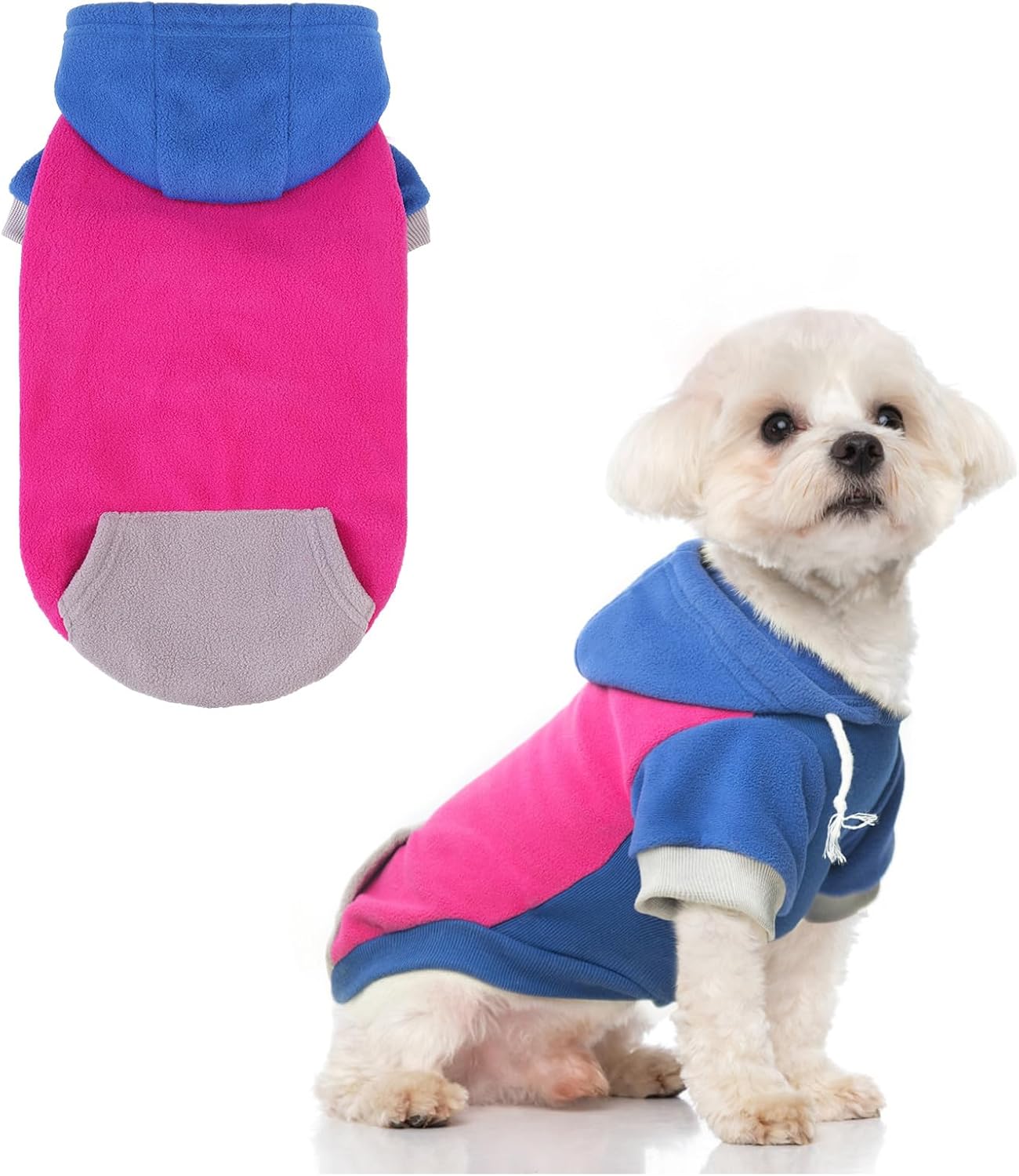 BEAUTYZOO Fleece Dog Hoodie Sweatershirt with Pocket and Leash Hole, Stretchy Small Medium Large Sized Dogs Clothes for Fall Winter Cold Days, Color Designer Warm Dog Jackets,French Bulldog Coats