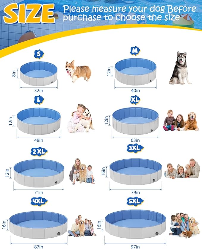Portable Dog Pool PVC Pet Swimming Pool Bathtub Collapsible Dog Pool, Hard Plastic Pool for Pets to Swim and Bath (S-32" x 8" Light Grey)