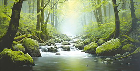 36X18IN Tropical Forest Terrarium Background, Natural Green Forest Tree Reptile Habitat Background, Misty Rainforest Aquarium Background, with 8 EVA Double-Sided Tape