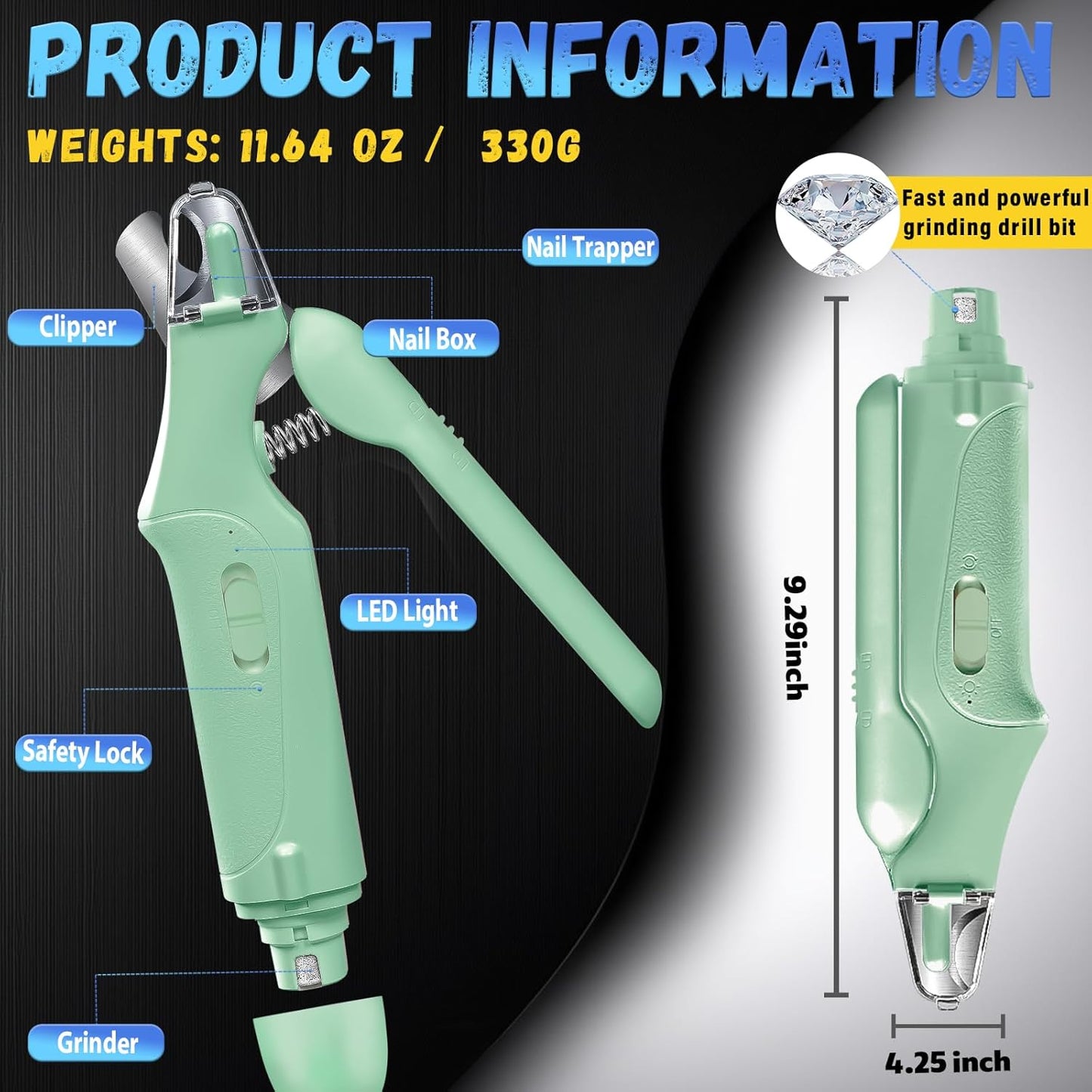 Cat Nail Grinder & Dog Nail Clippers Trimmers for Large Medium Small Dogs Cats Pets Claw Trimmer Quick Sensor and Safety Guard USB Rechargeable with 2 LED Lights