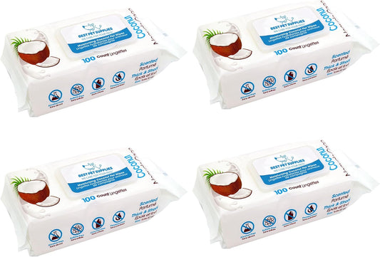 Best Pet Supplies Pet Grooming Wipes for Dogs & Cats,Deodorizer for Coats & Dry, Itchy, or Sensitive Skin, Clean Ears, Paws, Body, & Butt - Moisturizing Coconut, 400 Count