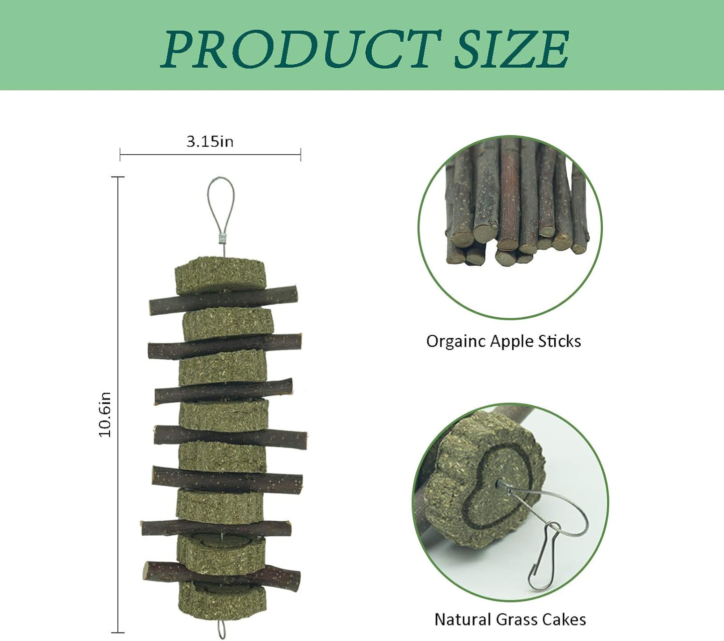 Rabbit Chew Toys for Teeth Grinding Bunny Treats 100% Natural Wood Timothy Grass Treats for Guinea Pigs Chinchillas Hamsters 2pcs