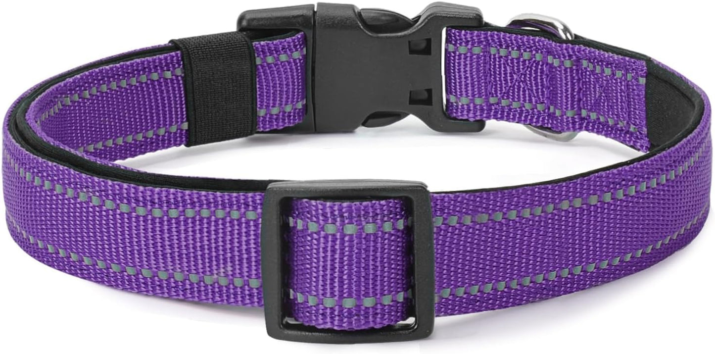 Reflective Dog Collar Padded with Soft Neoprene Breathable Quick Release Basic Dog Collars for Large Dogs Purple Girl