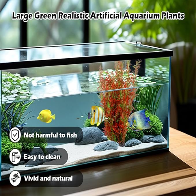 kathson Artificial Aquarium Plant Decorations,23.62 Inches Large Plastic Fish Tank Plants Tall Realistic Aquarium Accessories for Freshwater and Saltwater(Wine and Green,2 Pcs)