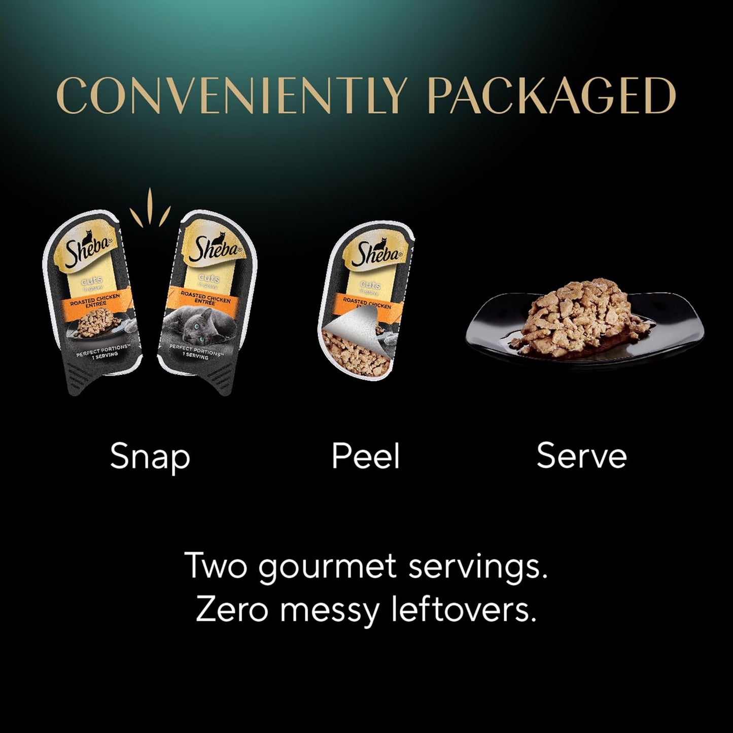 Sheba Perfect Portions Wet Cat Food Cuts in Gravy Variety Pack, Roasted Chicken Entree, with Sustainable Salmon, and Tender Turkey Entree, 2.6 oz. Twin-Pack Trays (24 Count, 48 Servings)