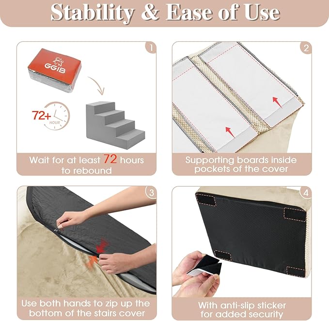 GGIB Dog Stairs for Small Dogs Pet Stairs for Sofa Couch Dog Ramp Pet Steps with Removable Washable Cover, Beige, 22" H, 5-Step