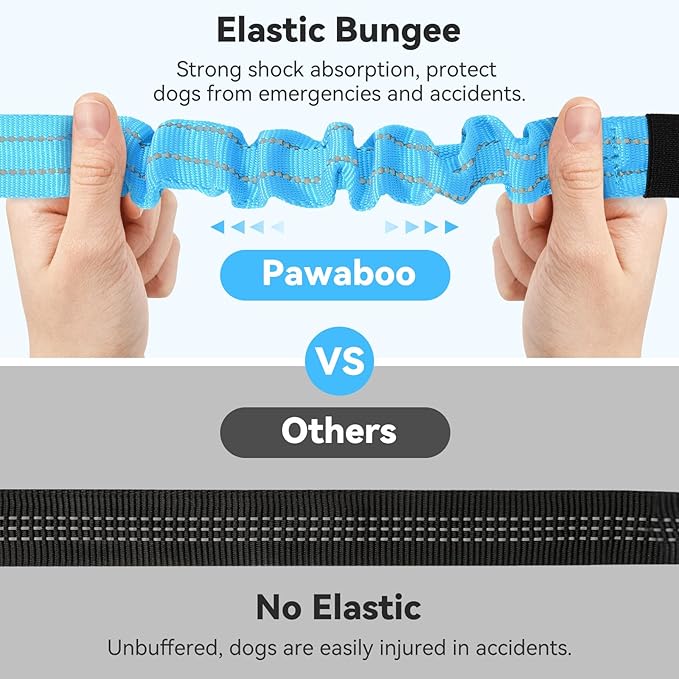 Pawaboo 2Pack Dog Seatbelt for Car, 3-in-1 Dog Seat Belt Bungee, Shockproof Dog Tether for Car with Buckle & Hook Latch, Adjustable Reflective Dog Car Harness Leash with 360° Lockable Buckle, Blue