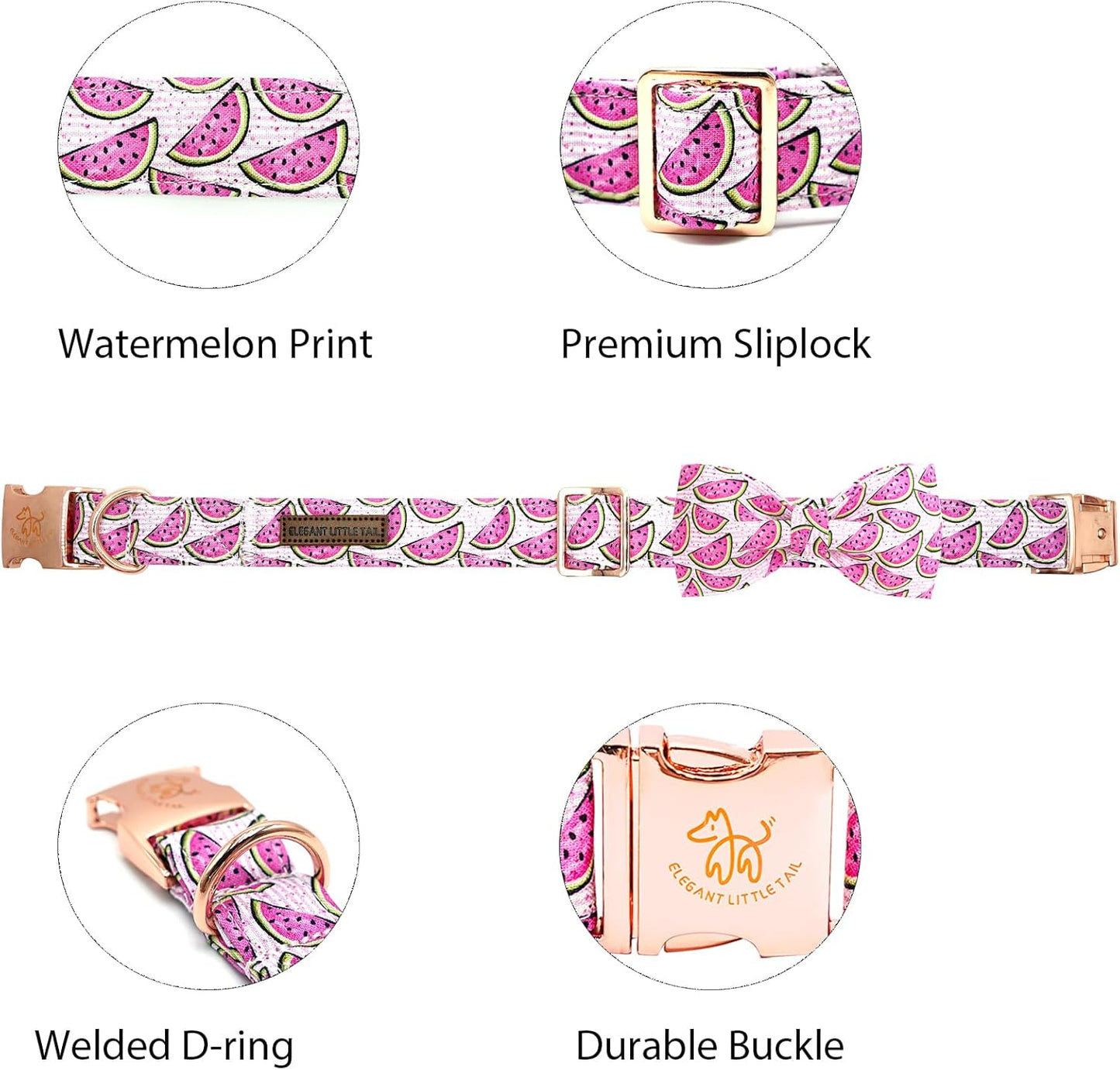 Elegant little tail Dog Collar, Watermelon Print Pet Collar Summer Dog Collar Durable Metal Buckle Dog Collars Cotton Pet Adjustable Dog Collars for X-Large Dogs